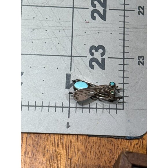Rare Vintage Sterling Silver Fly Brooch Set Turquoise Eyes & Body Handmade Insec - Picture 5 of 7